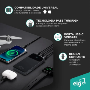 Power Bank Carregador Portátil 10.200mah Turbo Preto ELG