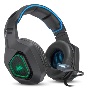Headset Gamer Knup KP-488 USB Com Microfone Luz LED Preto/Azul