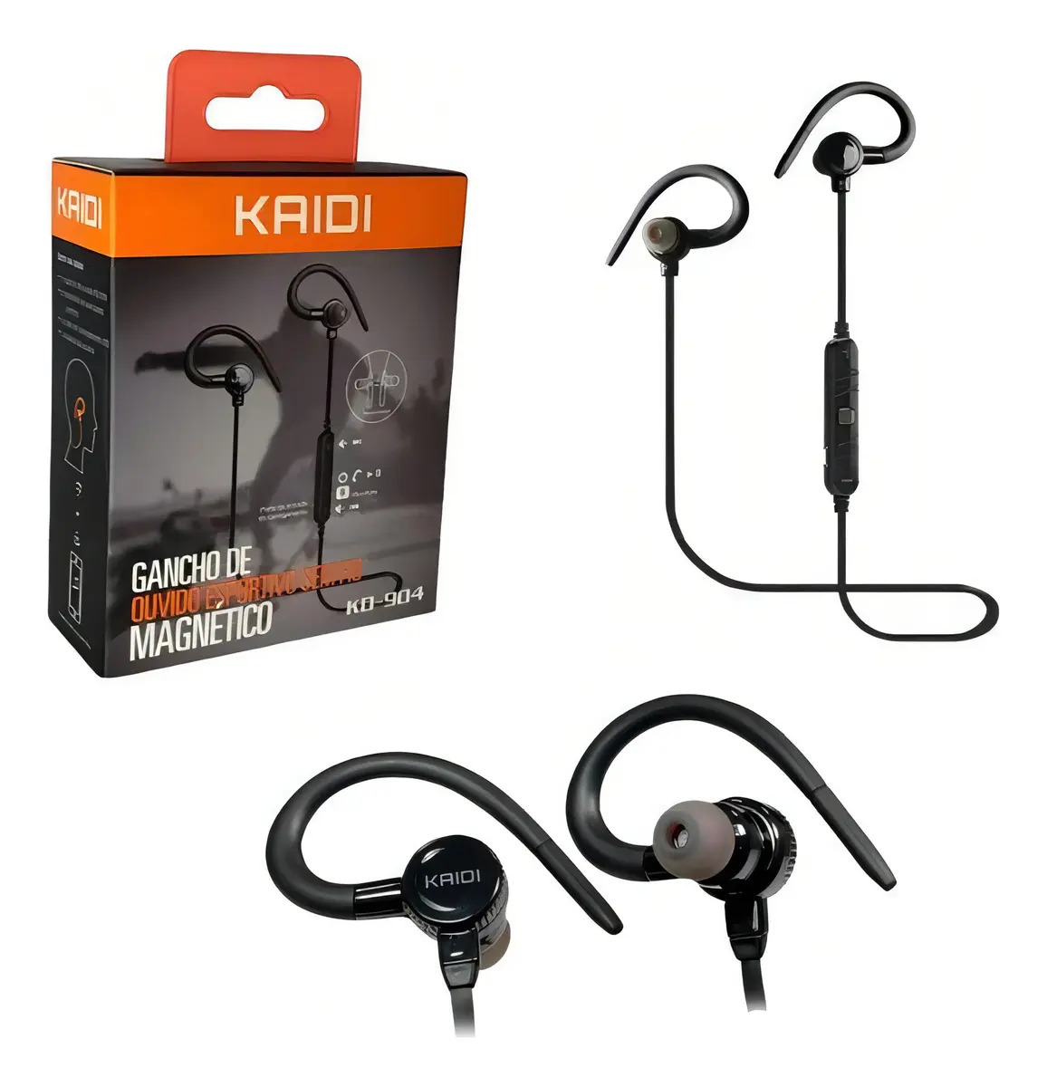 Fone de Ouvido Esportivo Bluetooth Kaidi KD-904 Preto In-Ear Corrida