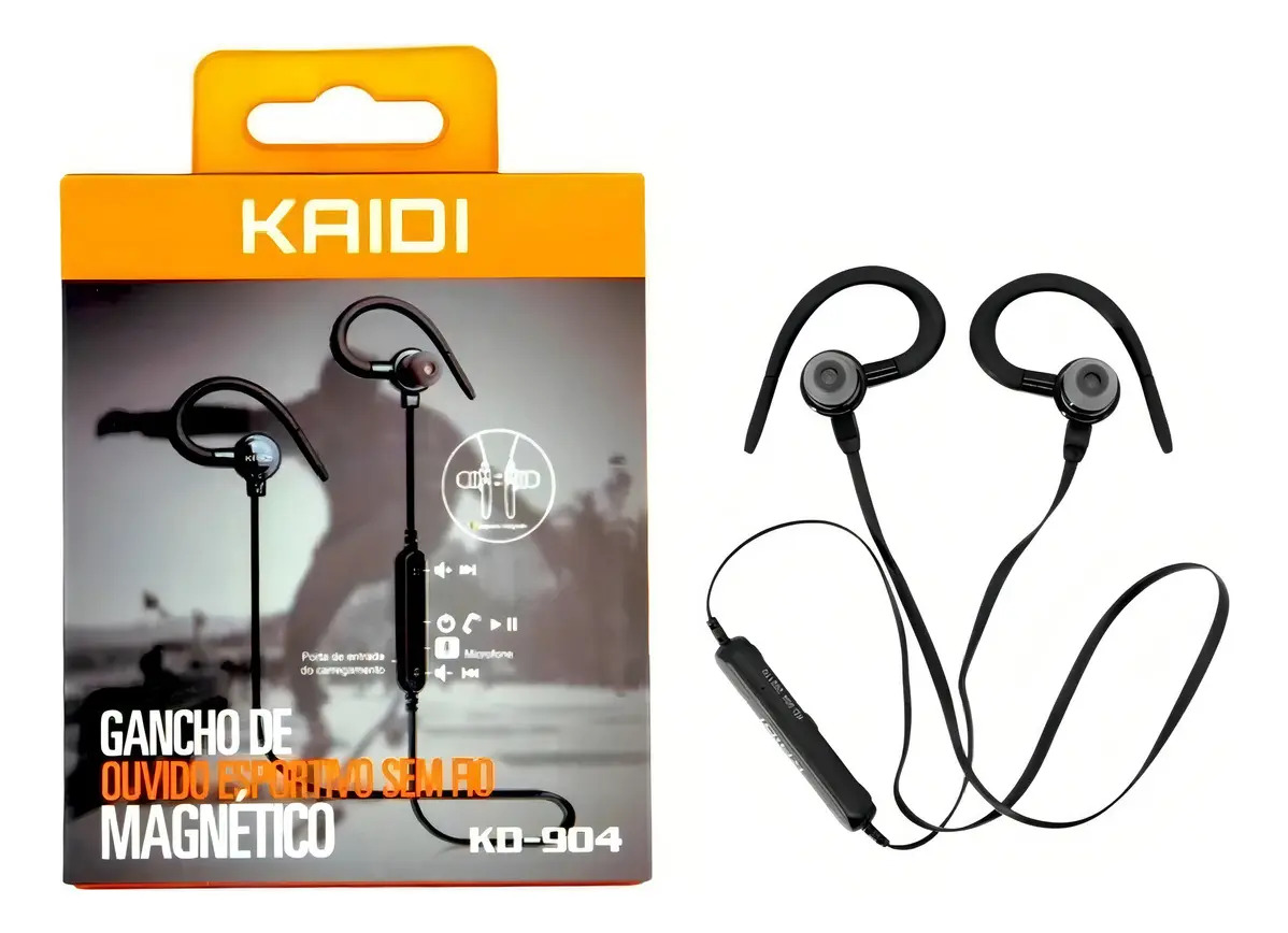 Fone de Ouvido Esportivo Bluetooth Kaidi KD-904 Preto In-Ear Corrida - Imagem 2
