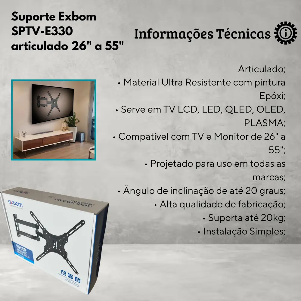 Suporte Articulado Tv De Parede 26 A 55 Exbom Sptv-e330 Pret - Imagem 4