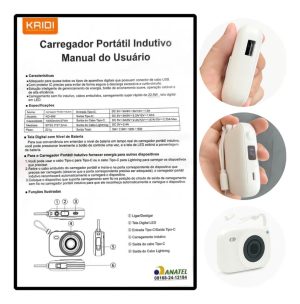 Power Bank Por Indução E Com Cabos Imbutidos Turbo Kaidi