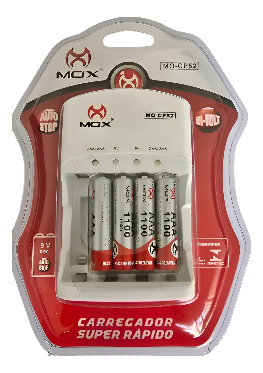 Carregador De Pilha Mox Mo-cp52 C/4 Pilhas Aaa - 1100mah