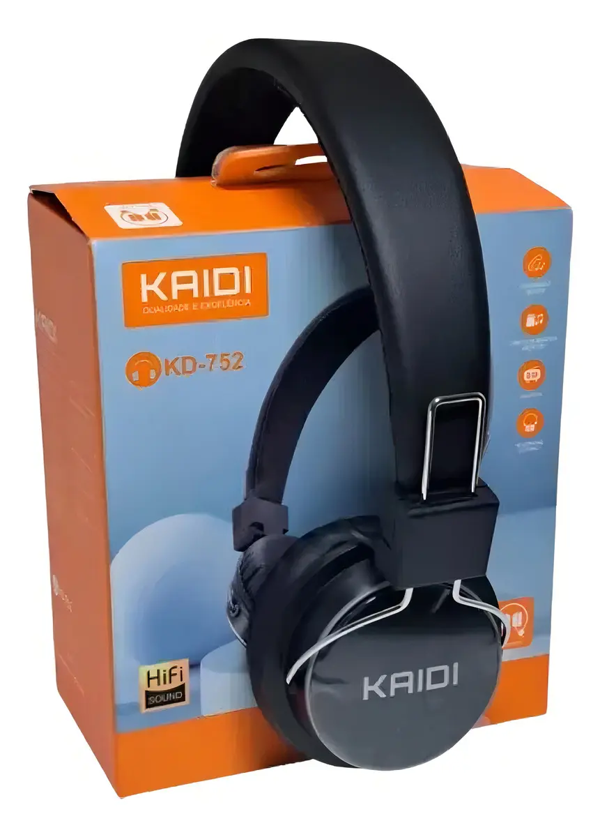 Fone de Ouvido Gamer Bluetooth Kaidi KD-752 Preto Sem Fio com Microfone