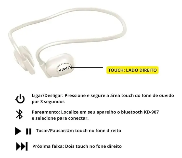 Fone Esportivo Kd-907 Kaidi Condução Óssea Bluetooth Cor Preto - Imagem 2
