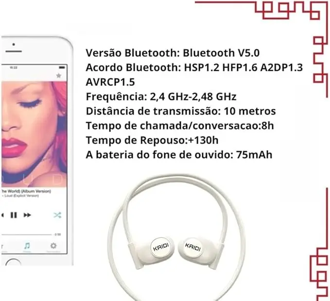 Fone Esportivo Kd-907 Kaidi Condução Óssea Bluetooth Cor Preto - Imagem 3
