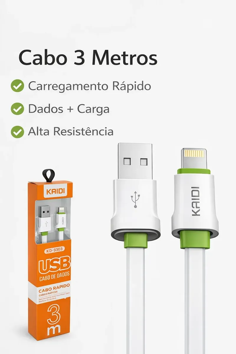 Cabo Kaidi 3m Lightning Para Iphone Kd-330a - Imagem 4